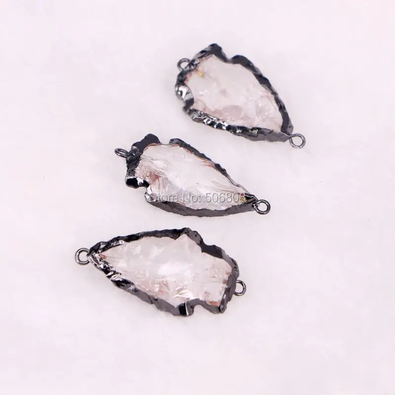 10pcs ZYZ-4803 Crystal Quartz Arrowhead Connector with Black Electroplated Layered Edged