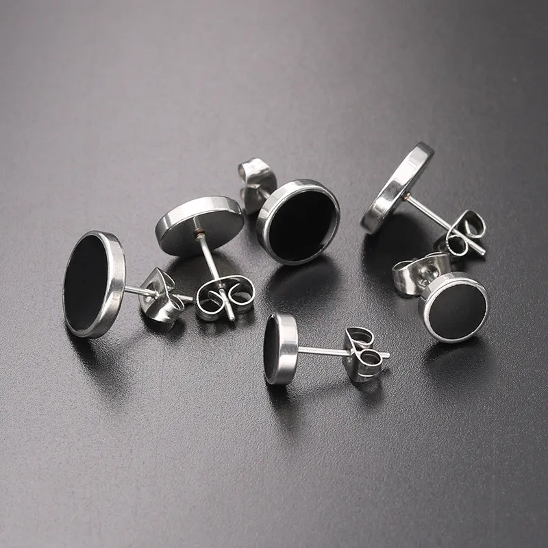 High Grade Round Shape Vintage Stud Earrings for Men Women Unisex Trendy Party Stainless Steel Ear Jewelry Gift