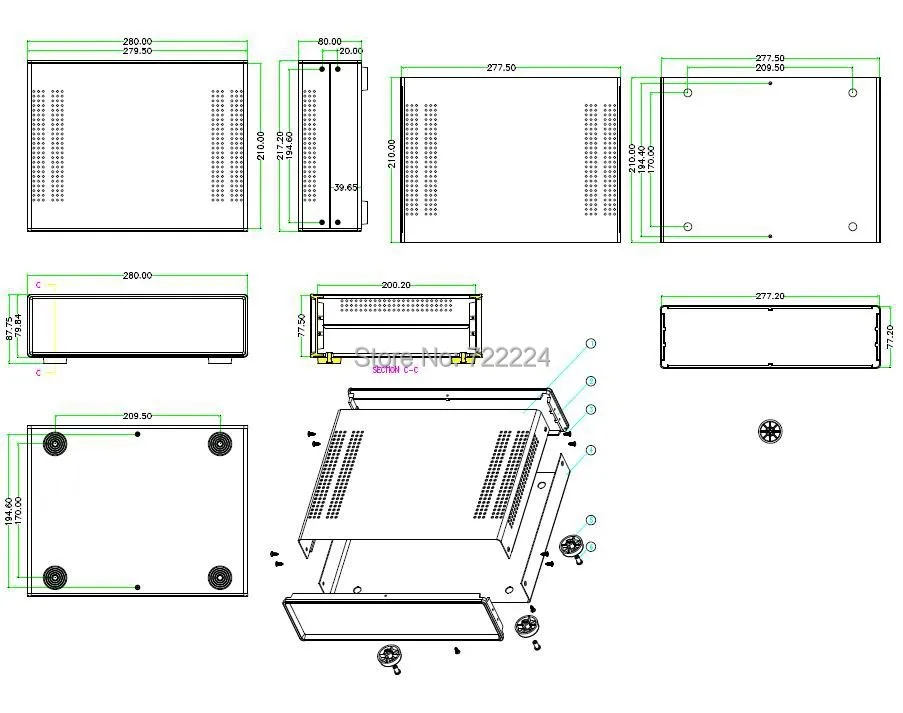 1 piece 280*210*80mm iron electronics case iron electronic project box housding DIY waterproof iron junction box swith case