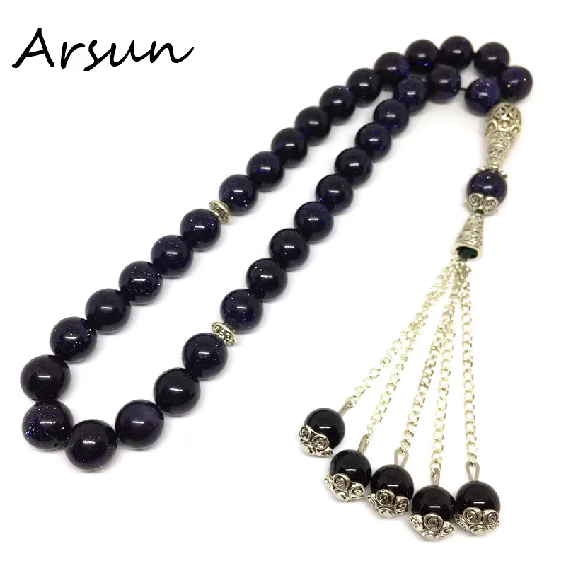 Natural Blue-sand Stone 8mm Muslim 33 Worry Beads Islamic meditation payer Beads For Women and Men Great Gifts