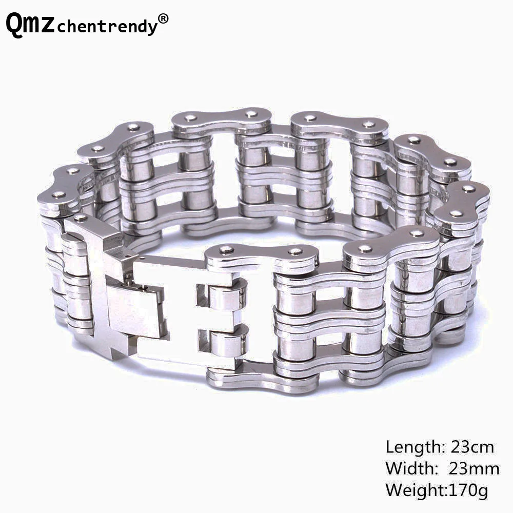 23mm Punk Cool Stainless Steel Bracelet Men Double Biker Bicycle Motorcycle Chain Men's Bracelets Mens Big Bracelets & Bangles