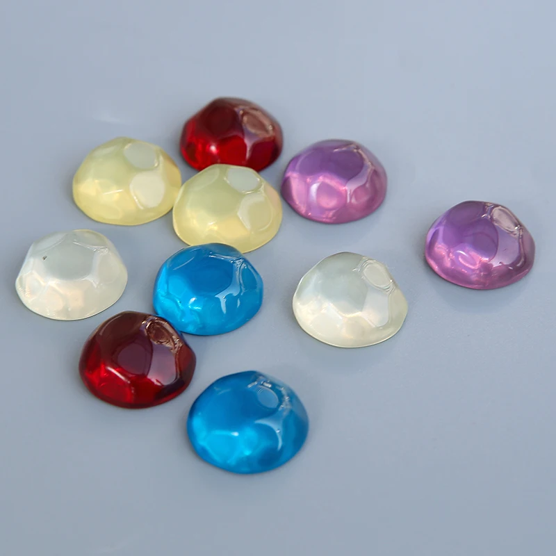 

Newest 40pcs/Lot 23*11MM Faceted Flatback Half Round shape Resin Cabochons Transparent Jelly Style Jewelry Accessories Material