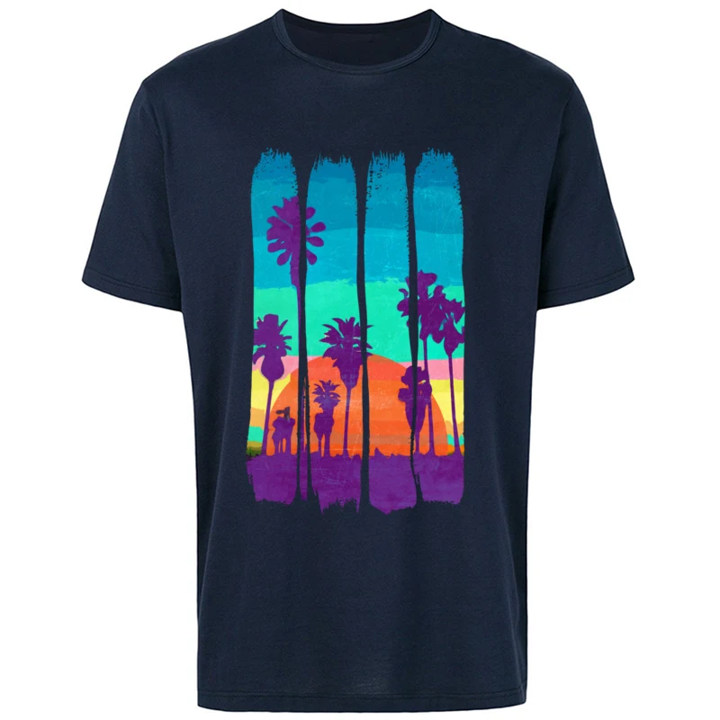 Holiday Tshirts Scenery Vintage Brush Strokes Miami Beach Summer Sunset Printed T-Shirts Popular Cotton T Shirts Nice Tees