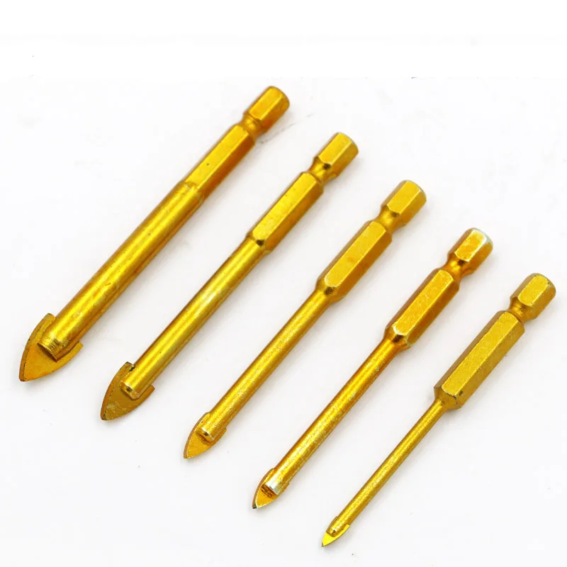 Titanium Coated Glass Drill Bits Set 3mm 4mm 5mm 6mm 8mm 10mm 12mm with Hex Shank for Ceramic Tile Marble Mirror&Glass