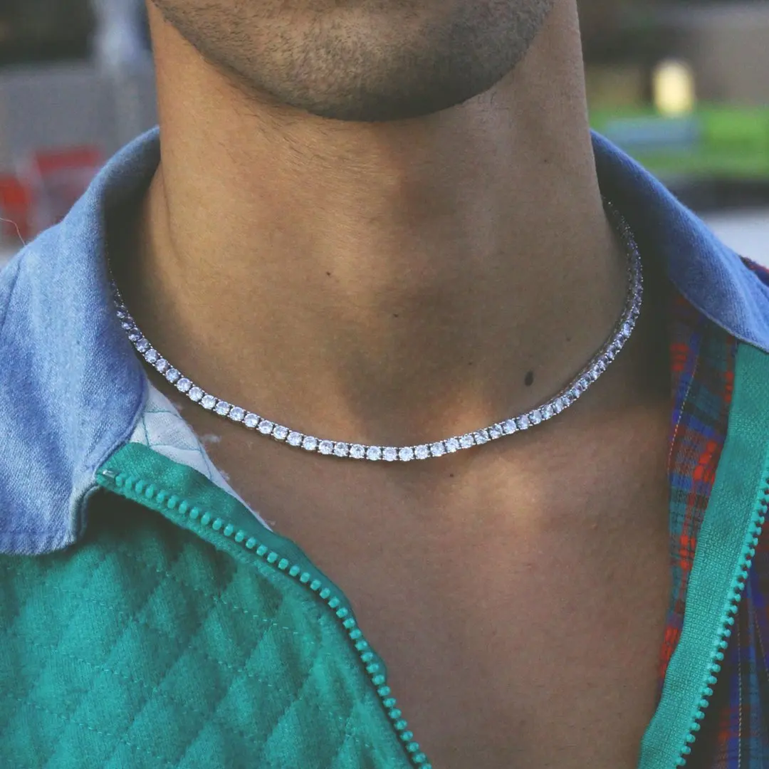 TOPGRILLZ 3MM Iced Out Bling AAA Zircon 1 Row Tennis Chain Necklace Men Hip Hop Jewelry Dropshipping