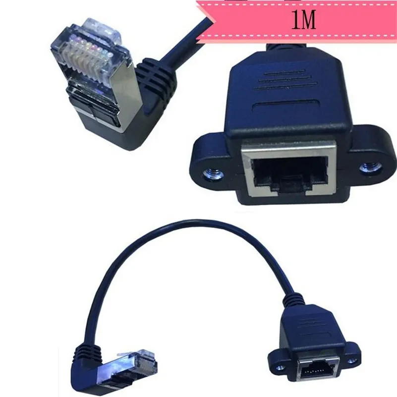 90 도 위/아래 RJ45 수-암 스크류 패널 마운트 이더넷 LAN 네트워크 연장 케이블 3ft/1m