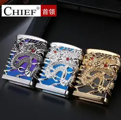 Chief 3D Caving Dragon Carving Lighter Retro Metal Weel Kerosene Lighter Gasoline Lighter Windproof Men Oil Smoking Lighter