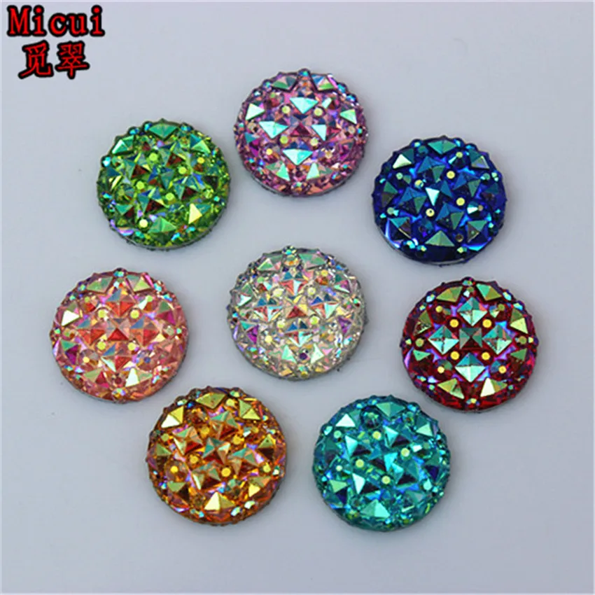 Micui 100PCS 12mm AB Color Round Resin Rhinestones Crystal flatback Beads Scrapbooking crafts Garment Jewelry Accessories ZZ62