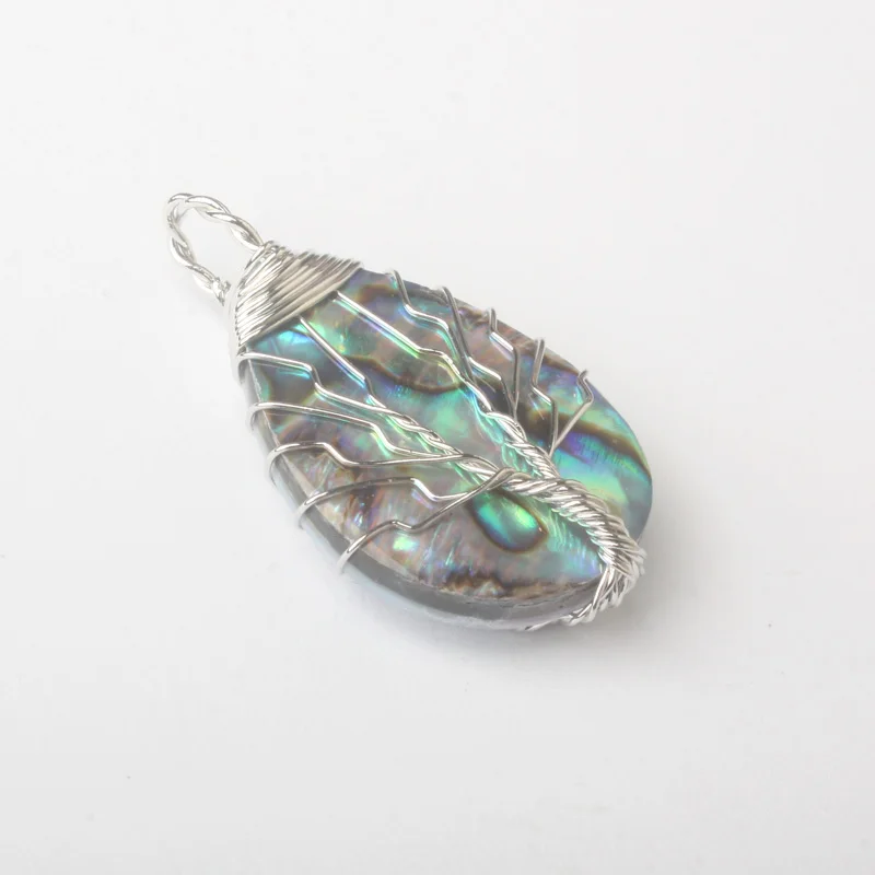 NEW Lovely Steel Wire Winding Natural Abalone Shell Water Droplets And Round Pendant 1 PCS