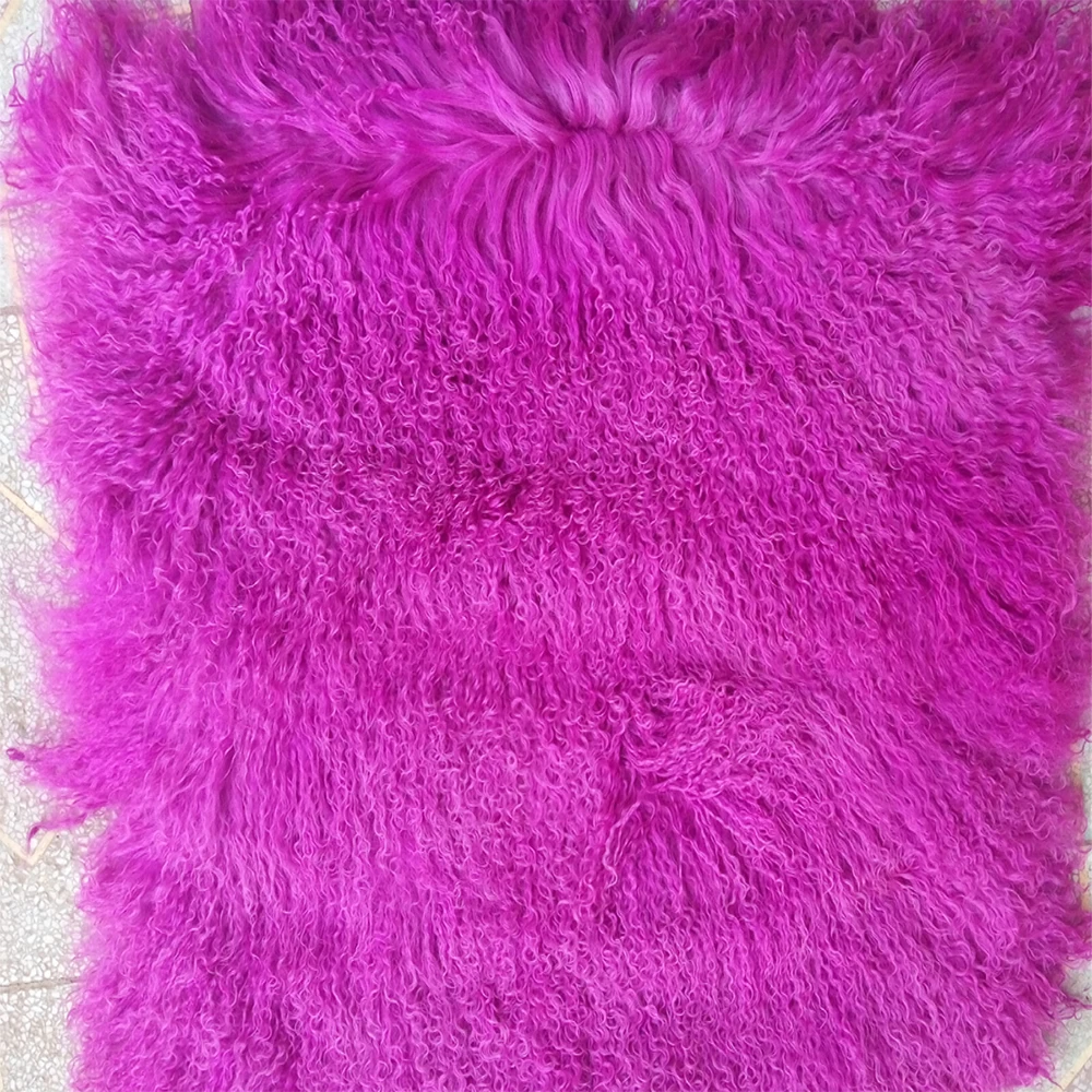 Curly Real Mongolian Lamb Fur Rug Purple Tibetan Sheepskin Plate Area Rugs Real Fur Blanket Accessory Doll Wigs Women