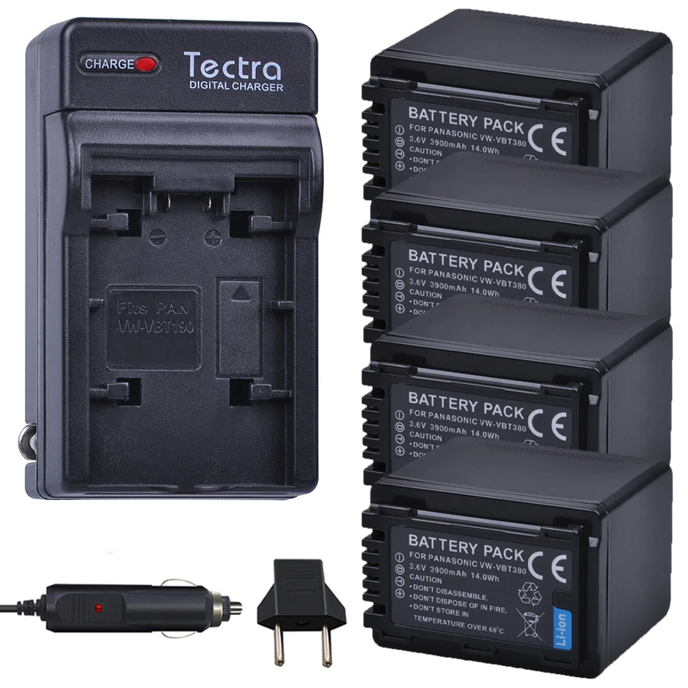 

Tectra 4PCS VW-VBT380 VW VBT380 Battery+AC Charger+Car Plug for Panasonic HC-V180GK HC-WX970GK HC-V380GK HC-W580GK W580MGK V380