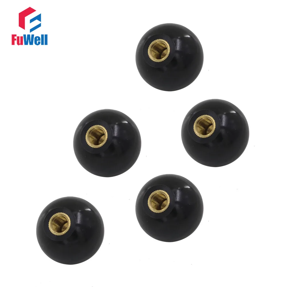 5pcs Black Bakelite Ball Lever Knob Copper Insert M6x20/M6x25/M8x30/M10x35/M12x40/M16x50mm Machine Tool Replacement Ball Knobs