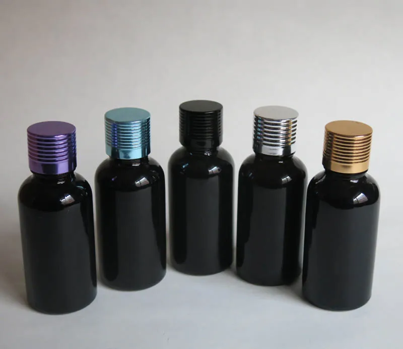 

wholesale 30ML Black Glass Essential Oil Bottle ,30CC black glass Vials Essential Oil Bottle with white aluminium screw cap