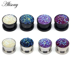 Alisouy 2pcs Surgical Steel Ear Plug Tunnel Earring Plugs Expanders Gauges Stretch Screw Plugs and Tunnels Piercing Body Jewelry