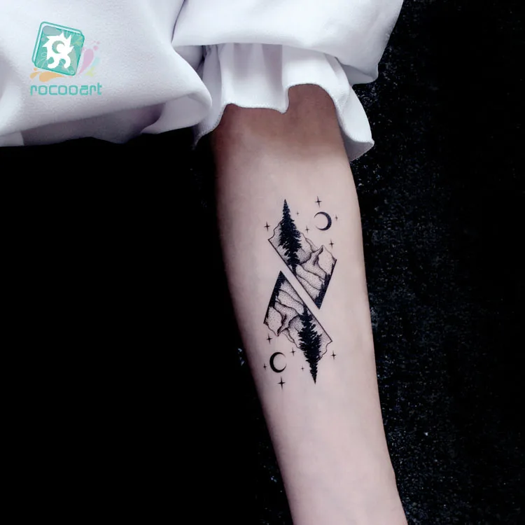 HC Series Black White Drawing Little Element Universe Moon Earth  Water Transfer Temporary Body Art Fake Tattoos Sticker