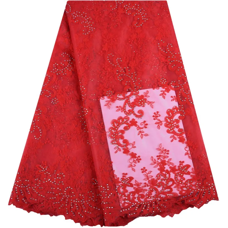 

Red Version French Lace Fabric Beaded High Quality African Lace Fabric Nigerian Lace Fabric Milk Silk Lace For Women Dress S1534