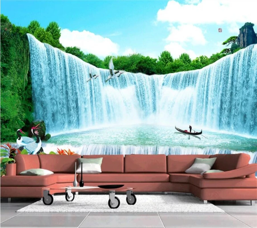 

beibehang Custom wallpaper 3d photo murals flowing water waterfall landscape painting TV background wall painting 3d wallpaper