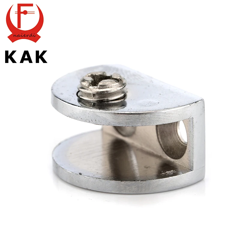 KAK Half Round Glass Clamps Plane Zinc Alloy Shelves Support Two Hole Corner Brackets Clips For 8mm Thick Furniture Hardware