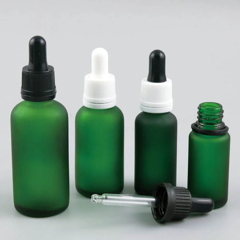 

5ml 10ml 15ml 20ml 30ml 50ml 100ml Refillable Frost Green Glass Eye Dropper Bottle for Essential Oil Use 12PCS