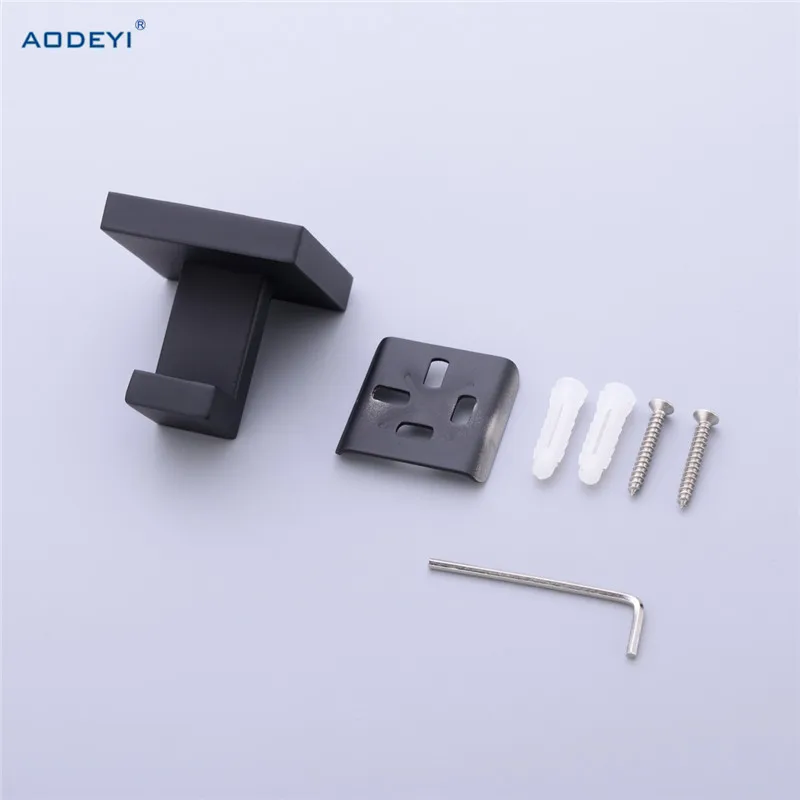 Square Black Solid Stainless Steel Single Robe Hook Towel Rack Clothes Hook Bath Accessories 07-011