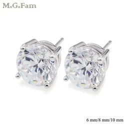 MxGxFam Shiny Round Clear CZ Stud Earrings For Women 4mm / 6mm / 8mm / 10 mm Classic Style AAA+ Cubic Zircon White Gold Color