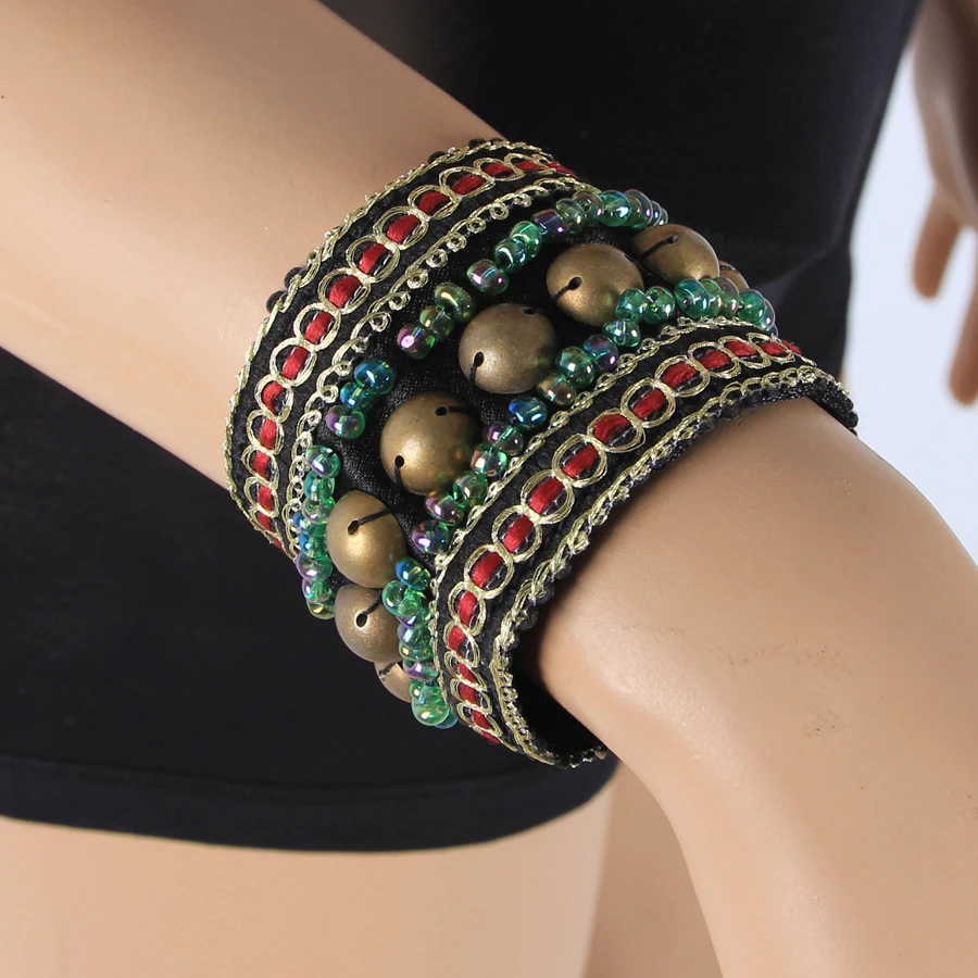 Tribal Buikdans Kostuum Accessoires 2 Stuks Set Brons Kralen Polsband & Armband Verstelbare Fit Gypsy Sieraden Armbanden