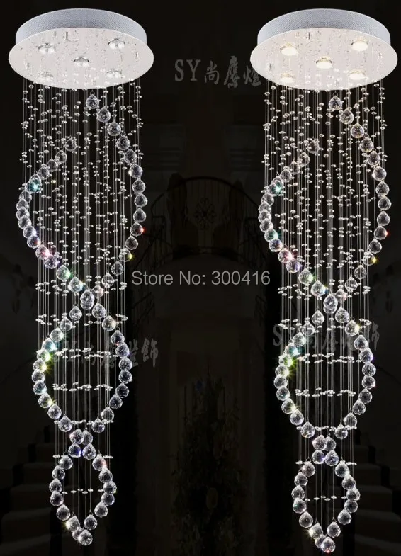 

New Luxury Double Spiral K9 Crystal Pendant Lighting Suspension Lamp Raindrop Light Bar Restaurant Muitl-Size