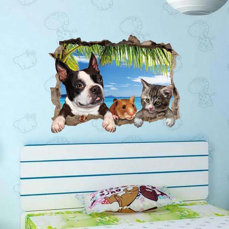 3D-Wandaufkleber mit Katzen-, Hunde- und Hamster-Motiven für Kinderzimmer, Wohnzimmerdekoration, Wandbild, Heimdekoration, Aufkleber, Tapeten – Detail 6