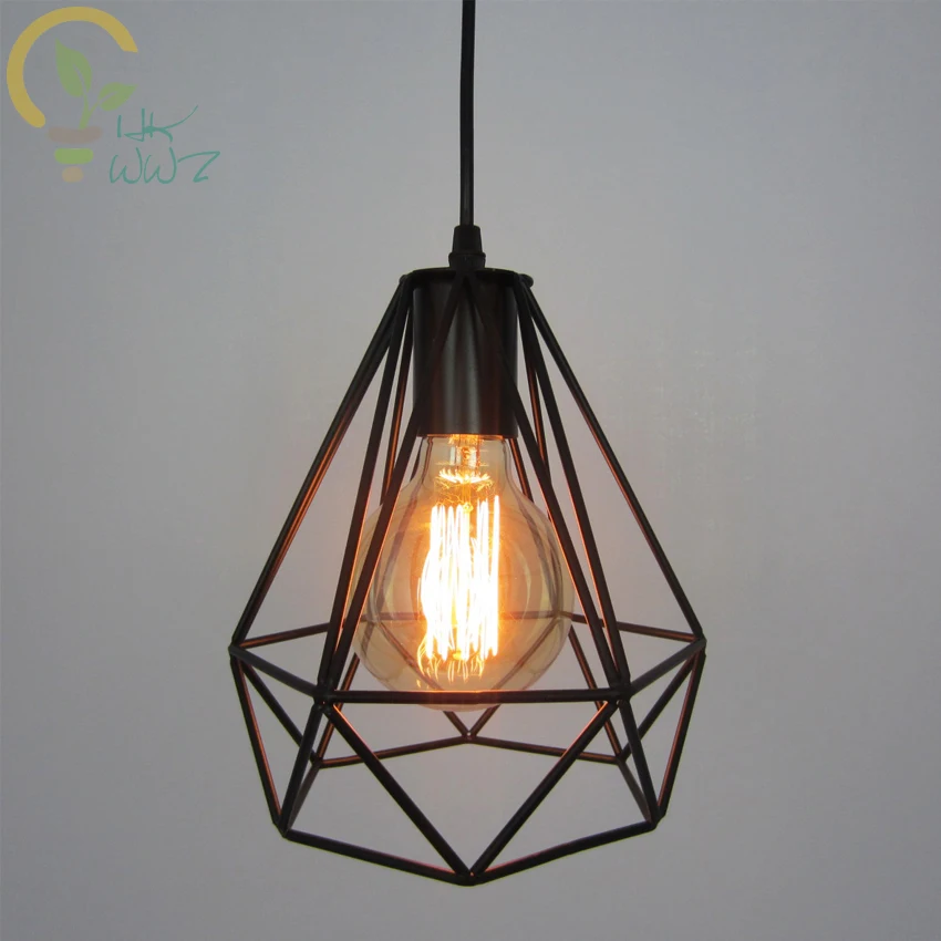 Vintage Iron Pendant Lamp Restaurant Bedroom Bedside E27 LED Pendant Lights Creative Diamonds Hanging Lamp Industrial Lighting