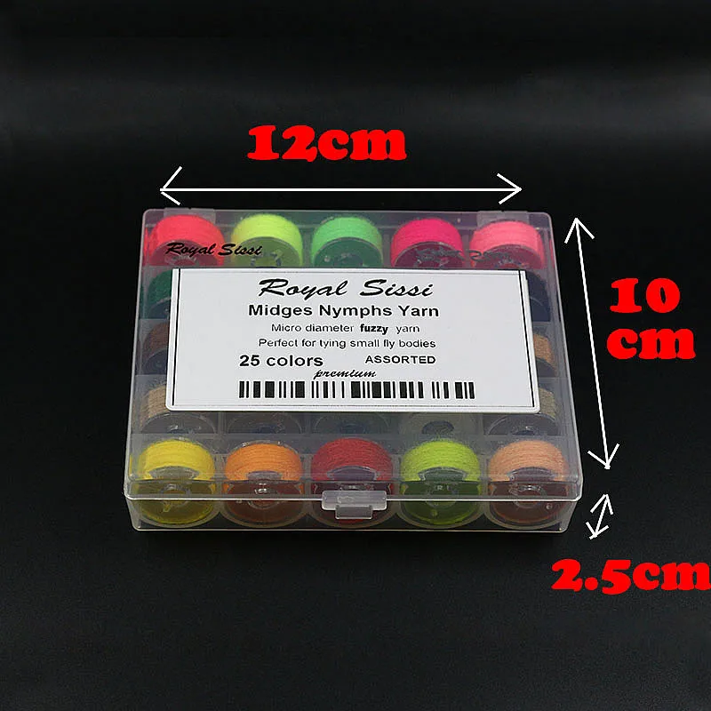 Royal Sissi 1box 25colors assorted micro fuzzy yarn midges nymphs yarn small fly bodies tying materials fly tying thread spooled