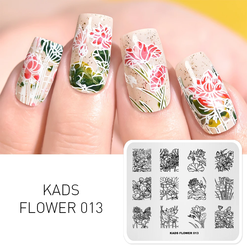 KADS Nail Stamping Plates Flower 013 Summer Lotus Leaf Ripple Image Nail Art Stamp Template Stencil for Nails Manicure