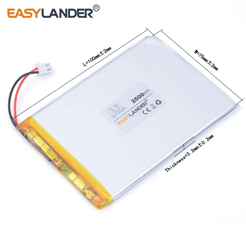 3pcs /Lot 3275100 2500mAh 3.7V lithium Li ion polymer rechargeable batteryFor Tablet Pc DIY Power mobile Power bank PAD DVD