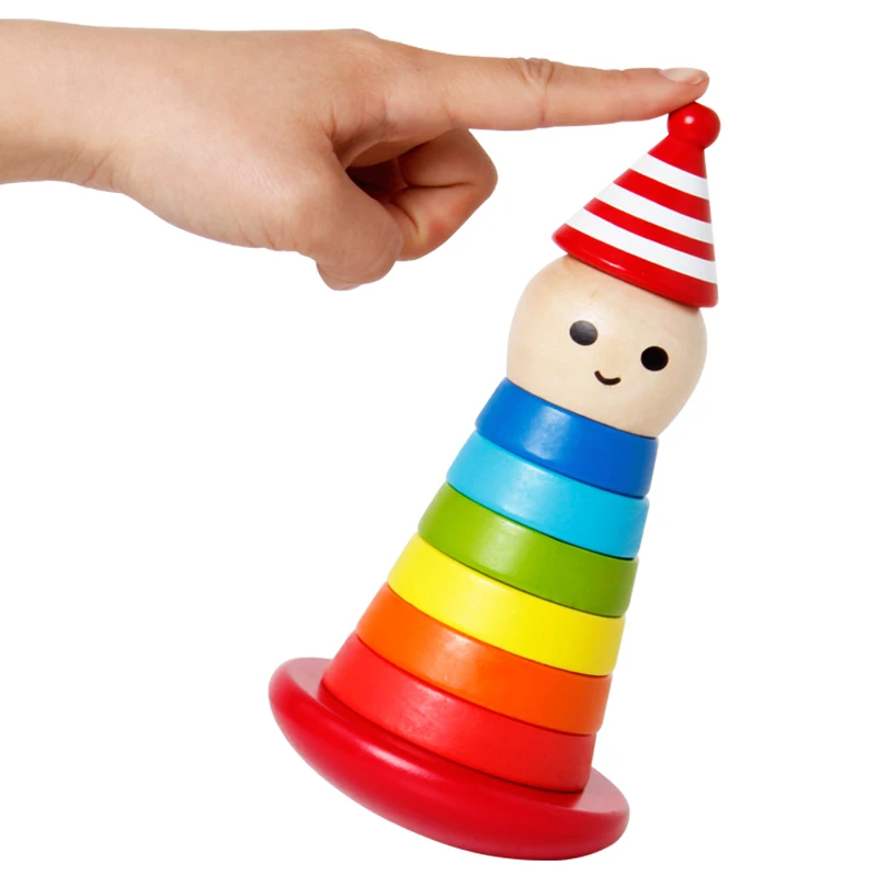 Montessori Baby Kinderen Speelgoed Houten Clown Schudden Toren Leren Educatief Voorschoolse Training Brinquedos Juguets