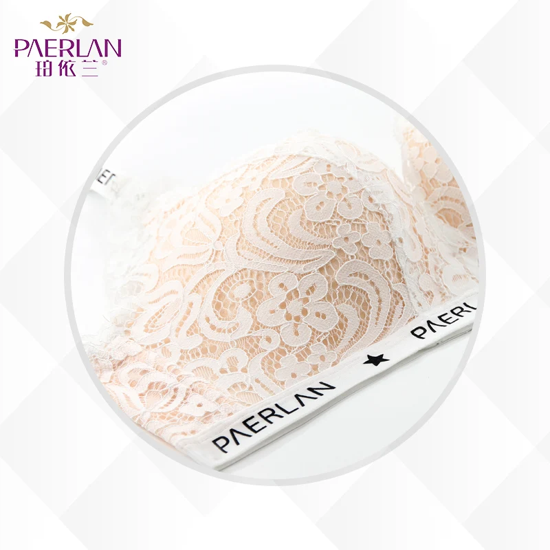 PAERLAN Wire Free Push Up Sexy Women Bra Lace Letter Small Breast Adjusts Back Closure Underwear 3/4 Cup One-Piece