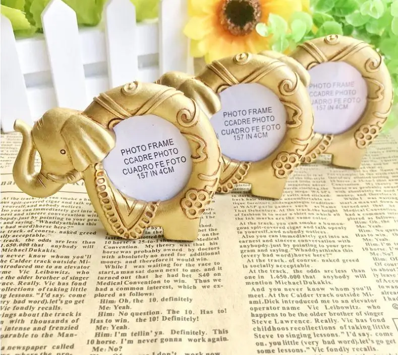 200PCS Baby Shower Favors Lucky Golden Elephant Photo Frame Gold Picture Frames Birthday Party Giveaway Gift SN1114