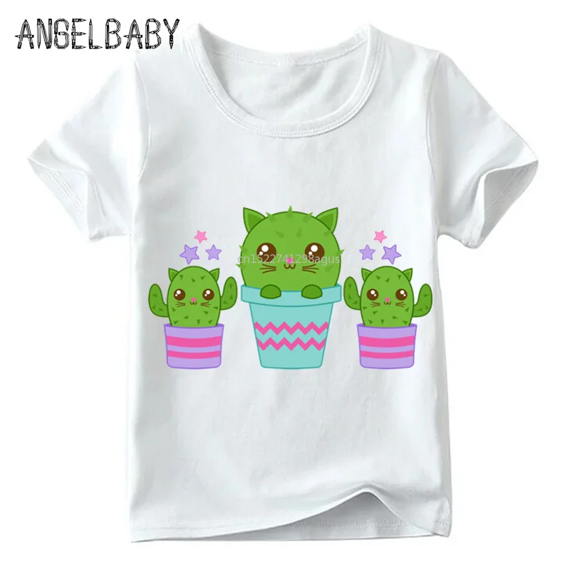 

Boys and Girls Cute Cactus Design T shirt Kids Summer Short Sleeve White Tops Children Funny Cartoon T-shirt,HKP2031