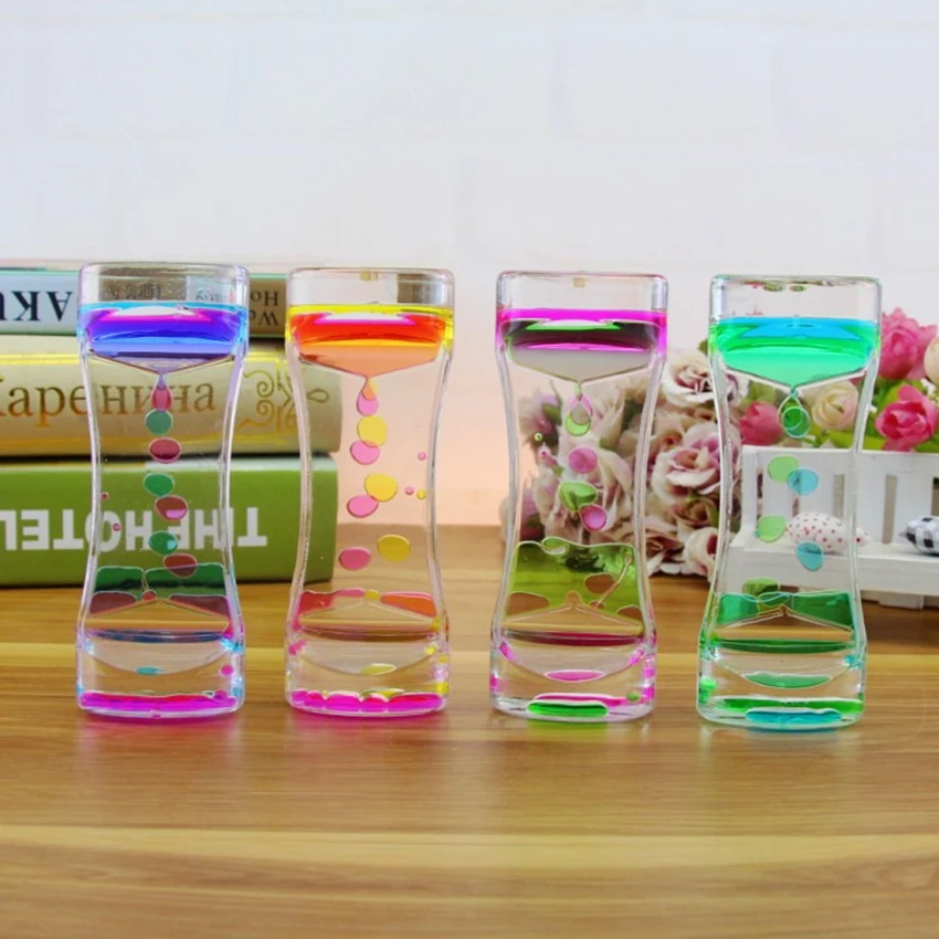 1PC Double Color Floating Liquid Oil Acrylic Hourglass Liquid Visual Movement Hourglass Timer Home Desk Table Decoration