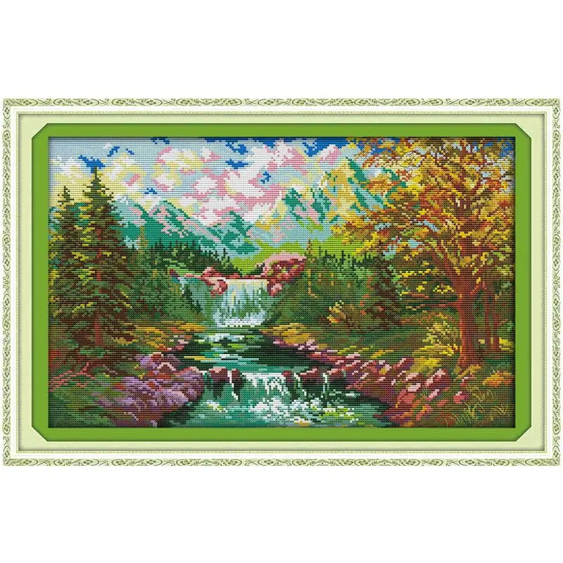 The Mountain Stream Patterns Counted Cross Stitch Set 11CT 14CT 16CT Stamped DMC Cross-stitch Kit Embroidery Needlework Crafs