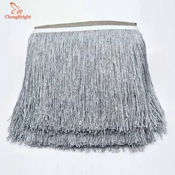 CHENGBRIGHT 1Yards 20cm Wide Silver Lace Fringe Trim Tassel Fringe Trimming For Latin Dress Stage Clothes Accessorie Lace Ribbon