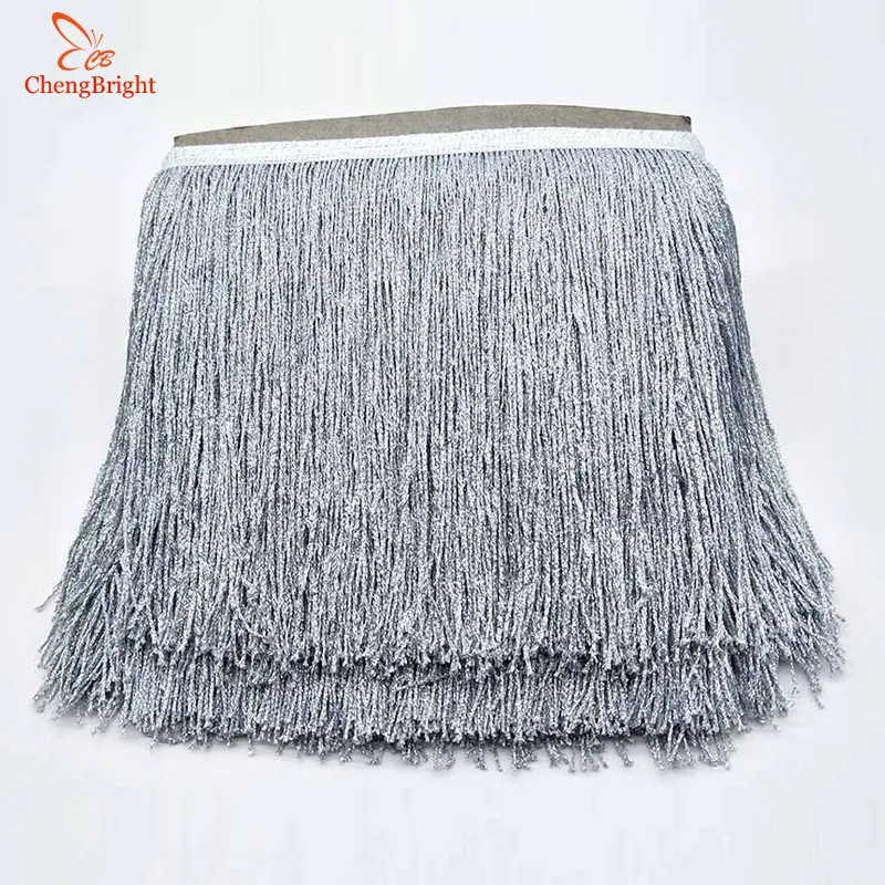 CHENGBRIGHT 1Yards 20cm Wide Silver Lace Fringe Trim Tassel Fringe Trimming For Latin Dress Stage Clothes Accessorie Lace Ribbon