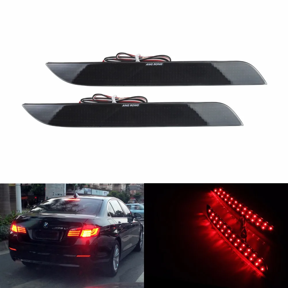 ANGRONG 2x Black Smoked Rear Bumper Reflector LED Brake Stop Light For BMW 5 Series F10 F11 F18(CA178)