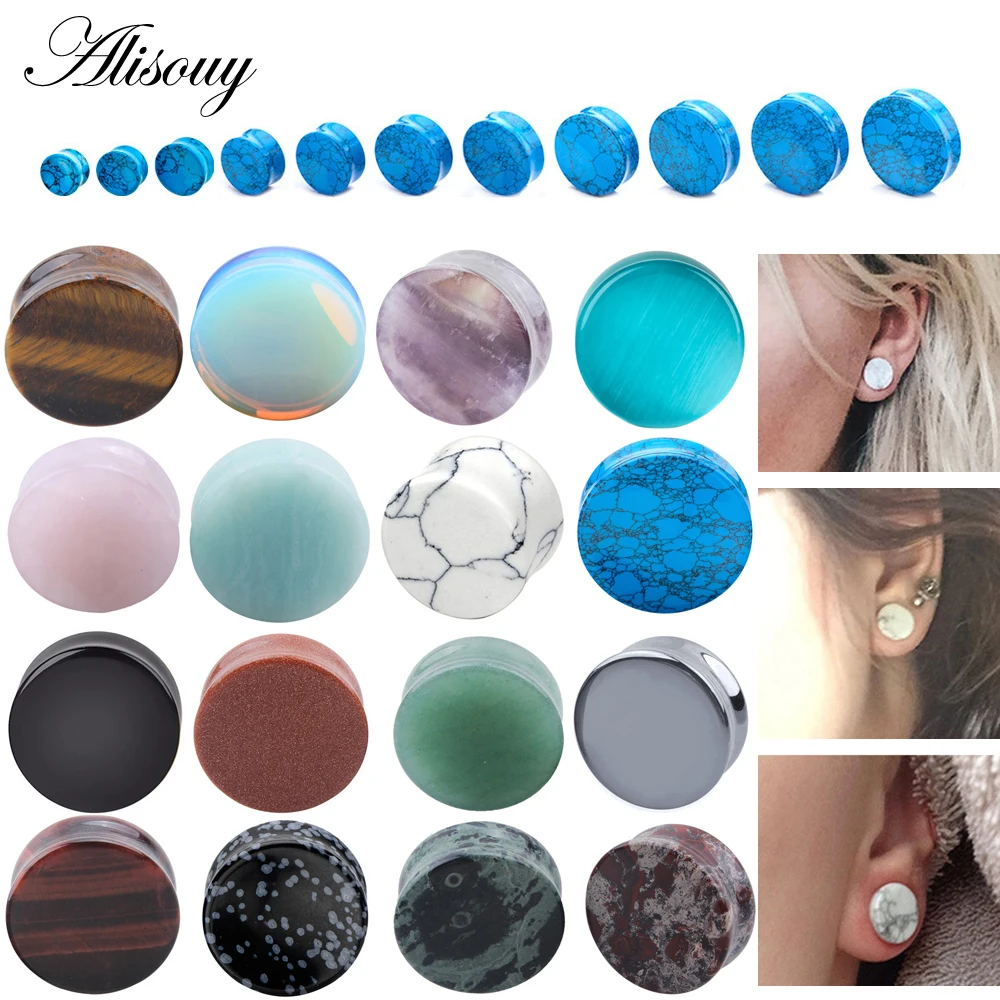 Alisouy 2 sztuk/partia kamienne zatyczki do uszu wskaźniki kolczyki zatyczki do uszu Flesh tunel Piercing Expander nosze do uszu Piercing biżuteria
