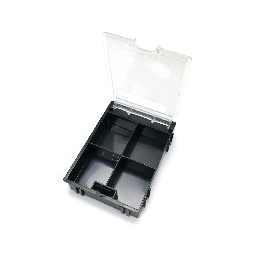 4pcs SMD SMT Electronic Component Mini Storage Box 4 Lattice/Blocks 84x61x19mm Black Color