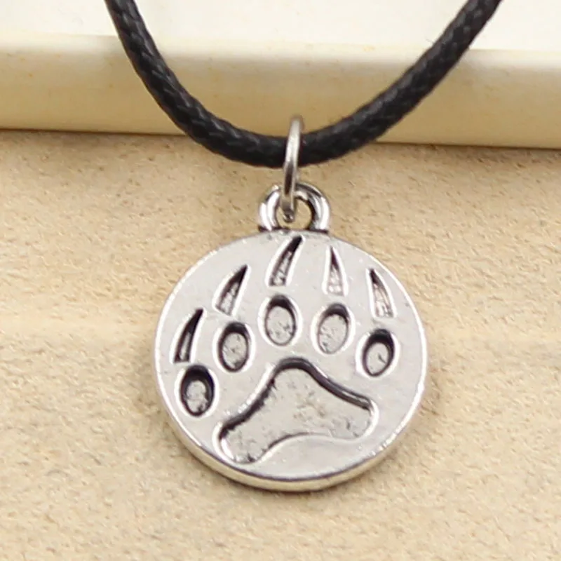 New Fashion Tibetan Silver Color Pendant Bear Paw Necklace Choker Charm Black Leather Cord Factory Price Handmade Jewelry