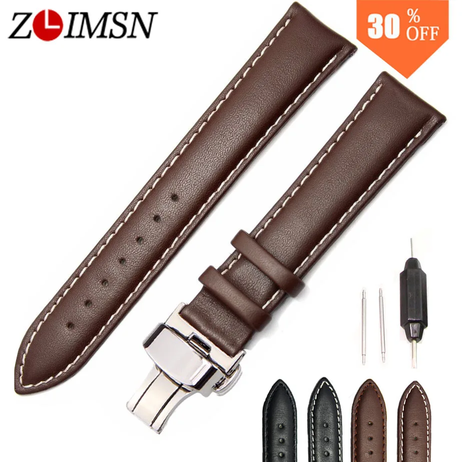 

ZLIMSN Men's Womens Genuine Leather Watchbands Suitable for Tissot 18 20 22 24mm Black Brown Watch Band Strap Butterfly Clasp