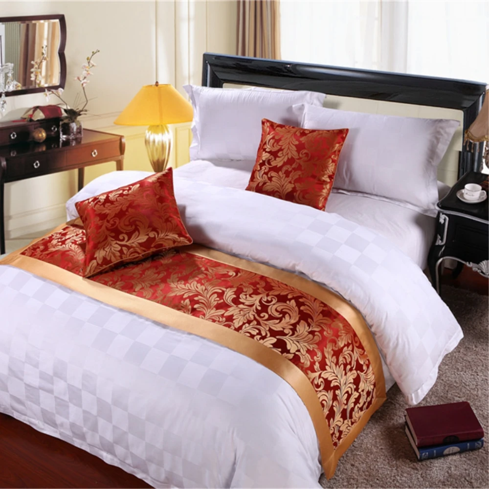 RAYUAN Classic Gold Flower Double Layer Bed Runner Scarf Bedspread Home Hotel Wedding Bedding Bedroom Bed Tail Towel 3 Size