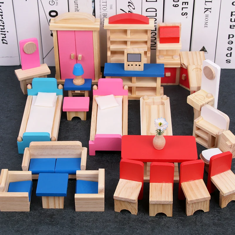 Mother Garden Wooden Mini-imitation Furniture for Children Home-to-home Outfit for Boy and Girl Bedroom Kitchen Gift for Baby