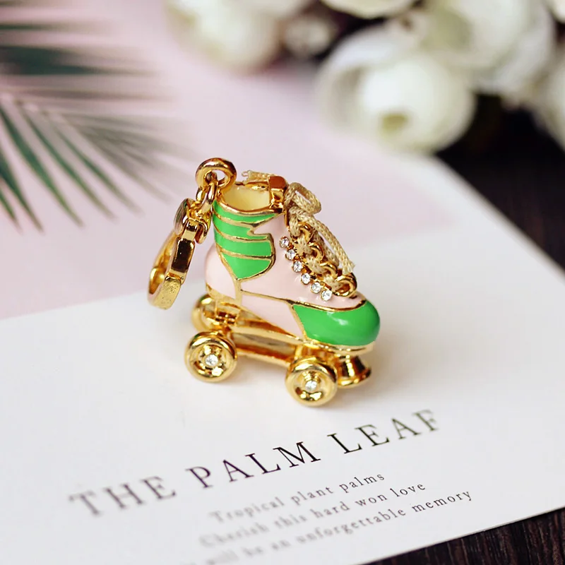 Fashion Small Pink/Green Roller skates Charm Handbag Zipper Chains For Women Bracelet, Necklace Pendant Jewelry Girl Gift