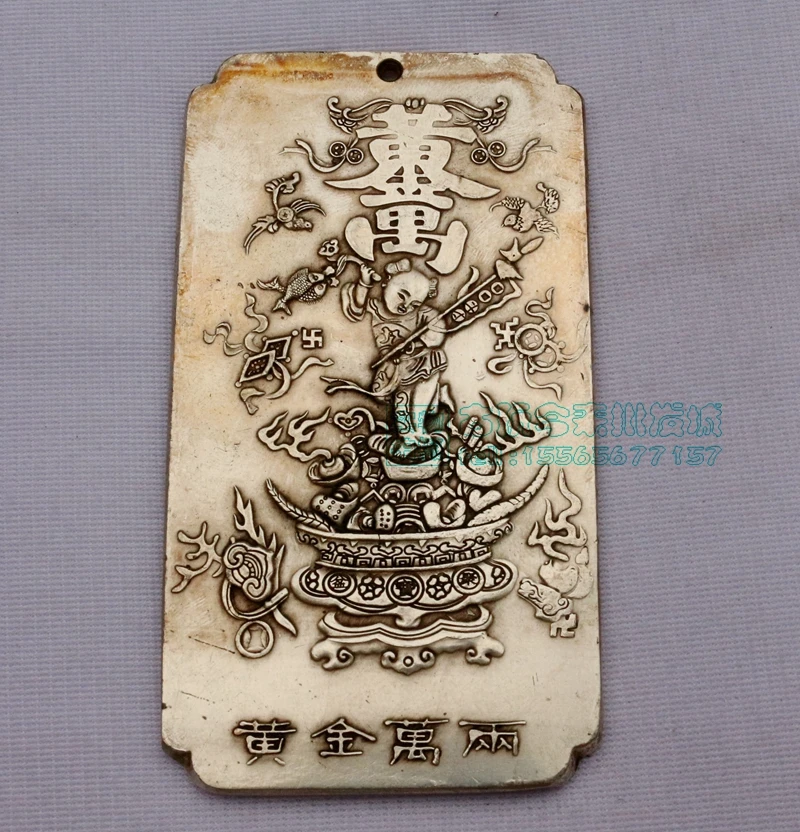 Chinese tibet Silver Bullion thanka fengshui Gold one thousand catties statue Waist tag hang metal handicraft