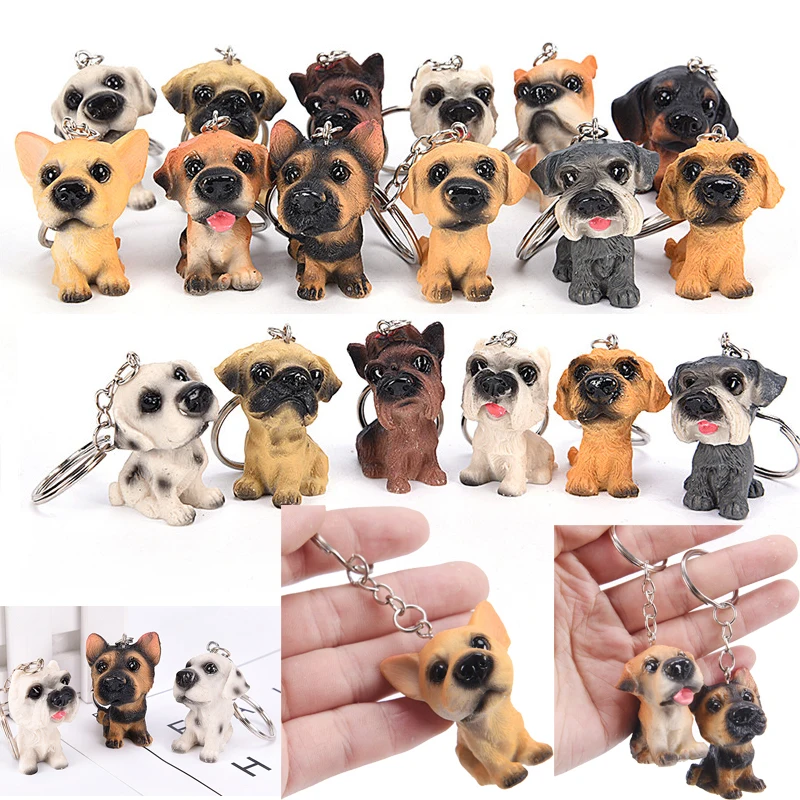 3D Resin Cute Dog Key Chain For Lovers Animal Keyring Key Ring Holder Pom Gift For Women Girl Bag Charms Keychains For Car